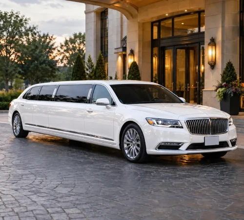 White stretch limousine for event transportation