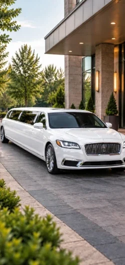 White stretch limousine for chauffeur transportation