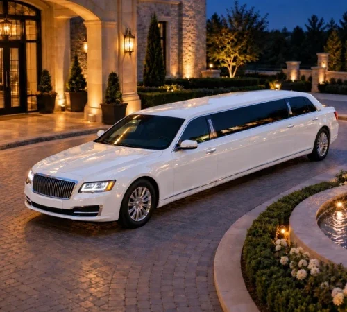White stretch limousine transportation service